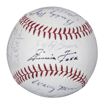 High Grade Hall of Famers & Stars Multi Signed OAL Cronin Baseball With 22 Signatures Including Foxx, Greenberg & DiMaggio (JSA)